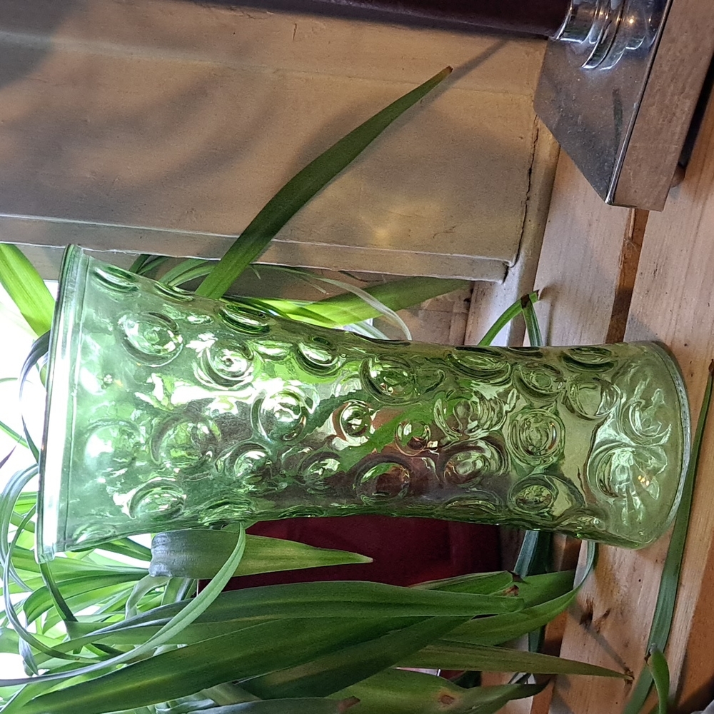 Vintage Green Hazel Dimpled Vase 9.66"